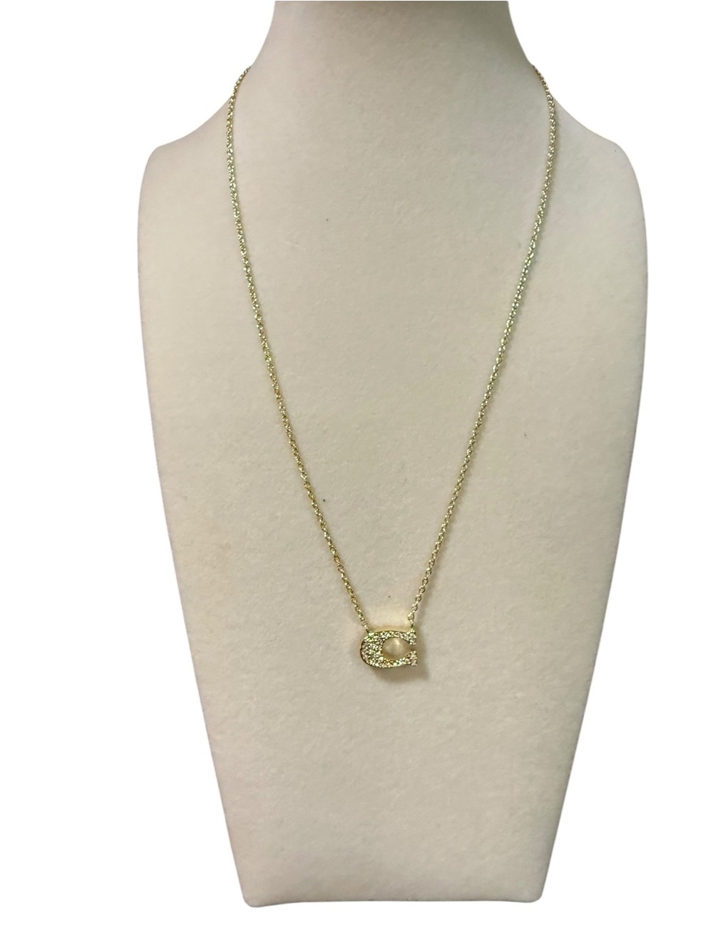 Coach Gold Tone Crystal C Logo Pendant Necklace - Picture 2 of 5